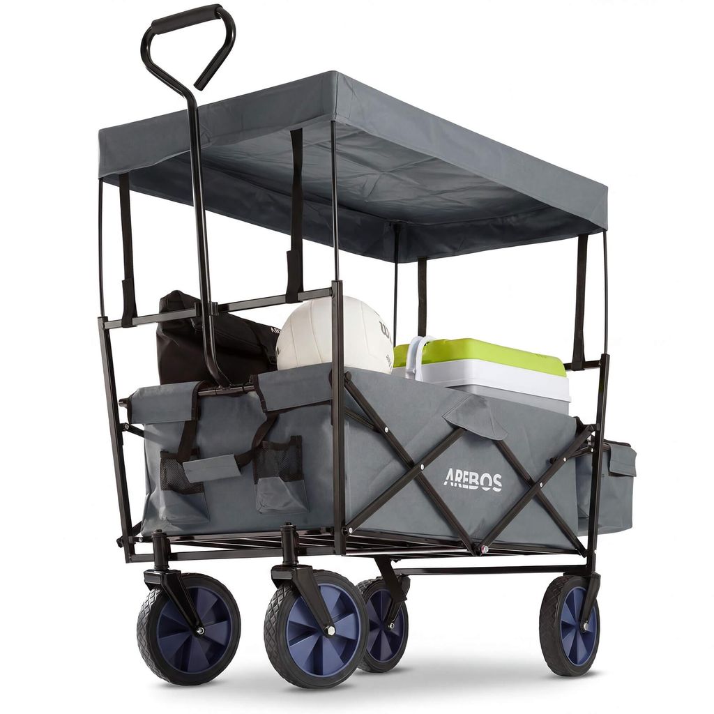 Carro de mano Arebos con toldo, color gris, dimensiones: Imagen del producto 