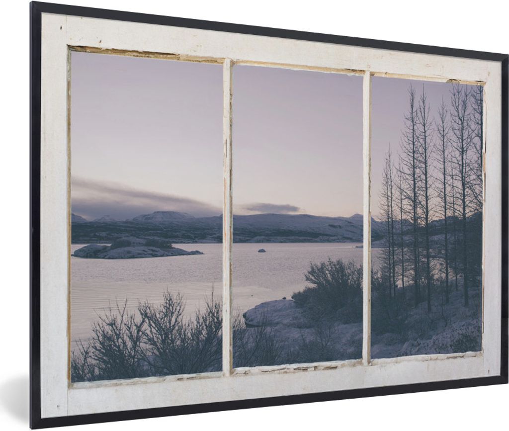 MuchoWow MuchoWow Gerahmtes Poster Aussicht - See - Berg 30x20 cm - Poster mit zchwarzem Bilderrahmen - Kunstdruck - Bild-Poster