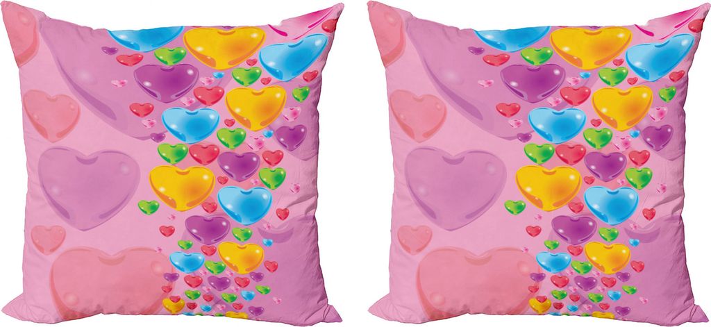 ABAKUHAUS Prinzessin Kissenbezug Set (2Stück), Liebe Romantische Herzen, doppelseitiges Digitaldruckdekor mit Reißverschluss, 50 cm, Mehrfarbig