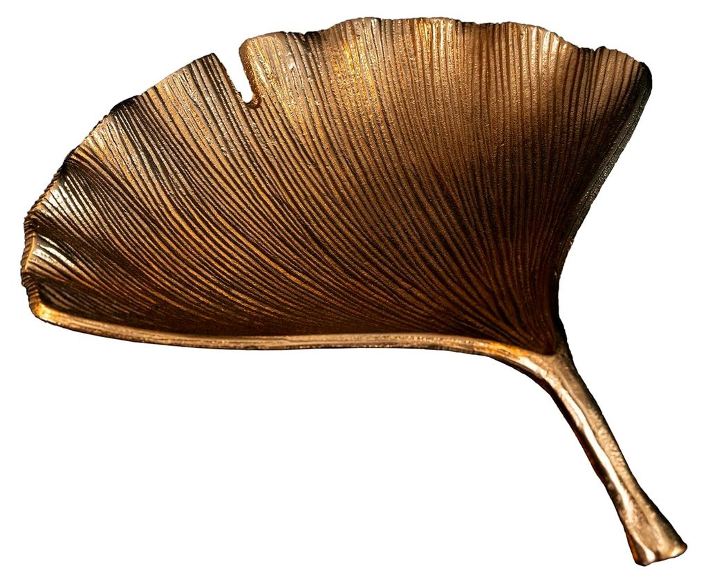 Dekorative Schale Ginkgo 42cm Gold Handmade Metall