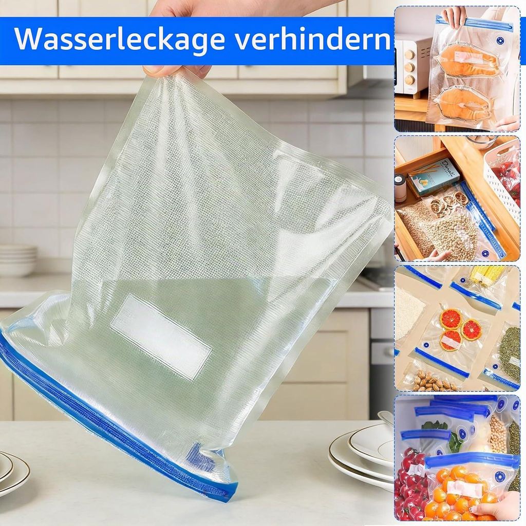 30 Vakuumbeutel für Lebensmittel, wiederverwendbar, 3