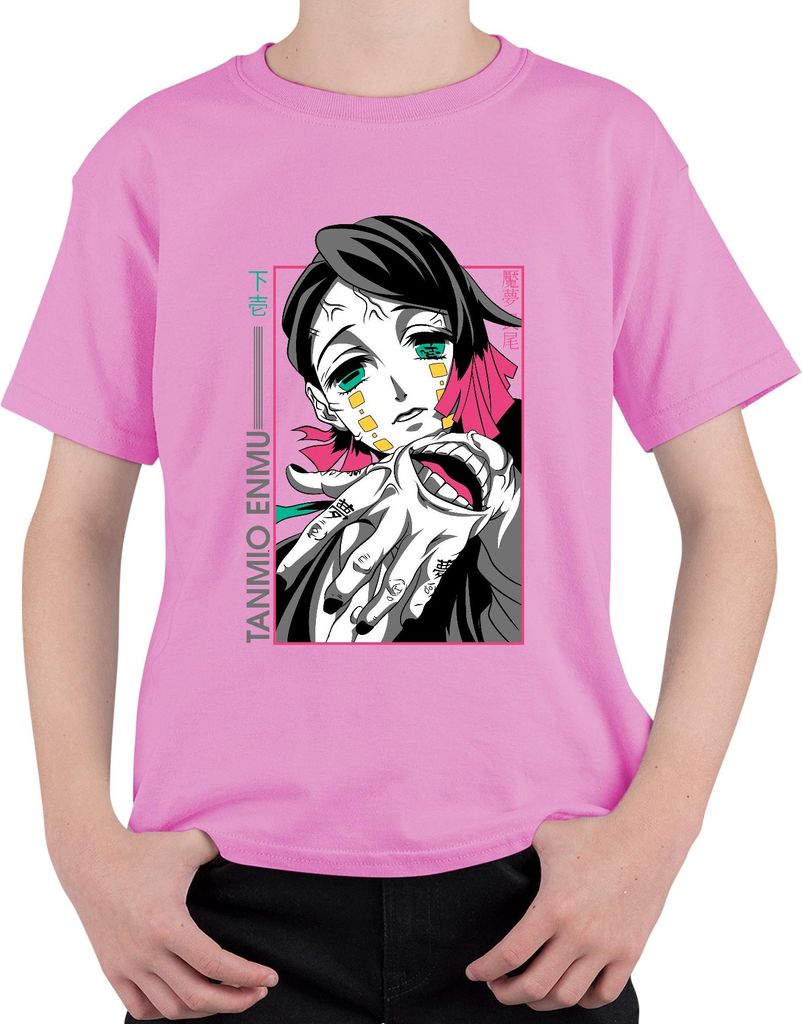 Enmu Dämon Anime Manga Horror Neon Cyberpunk Japan Y2K Streetwear Uni Kinder T-Shirt, Pink, 128