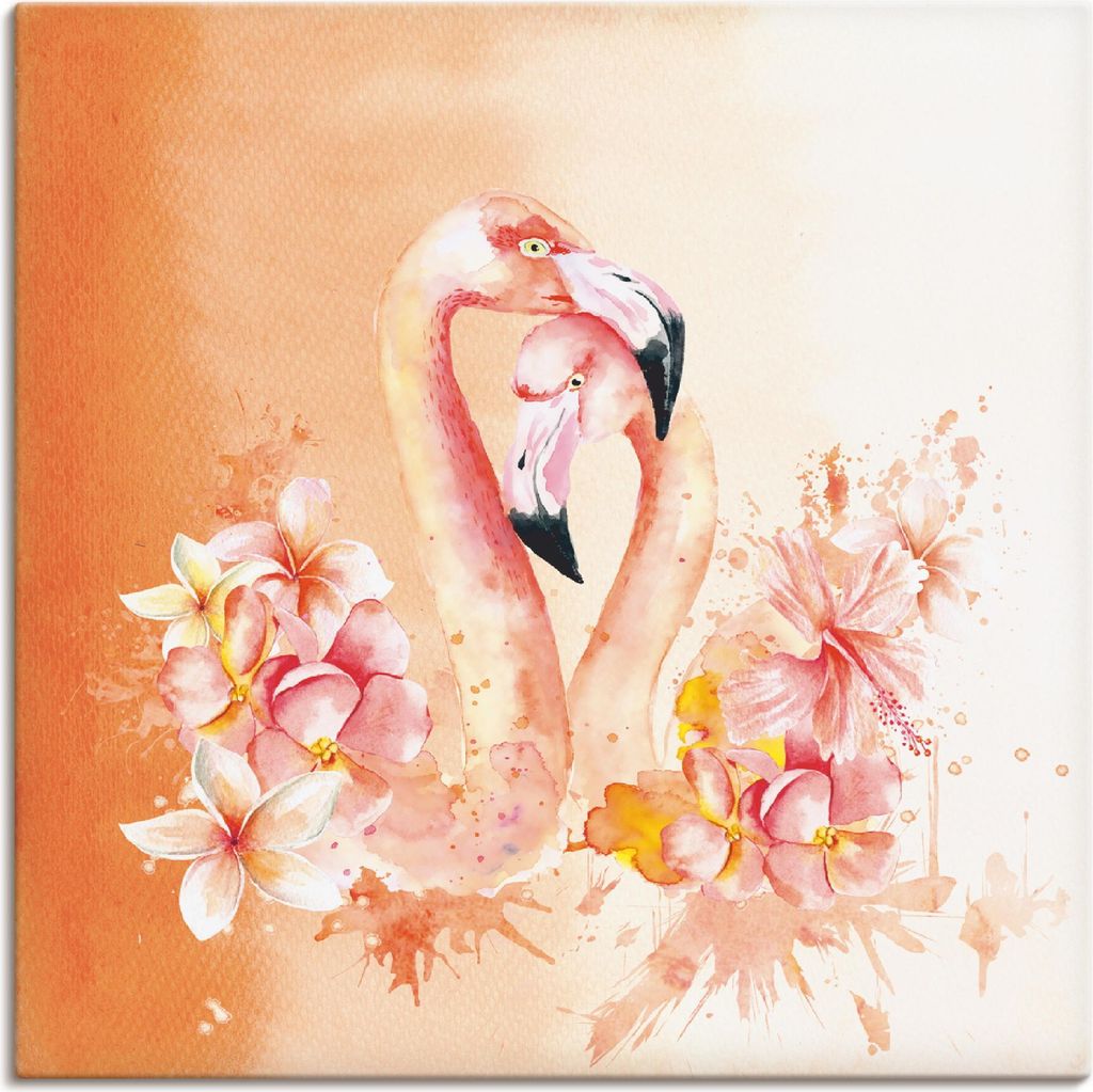 ARTland Leinwandbild Orange Flamingo in Love- Illustration Größe: 50x50 cm