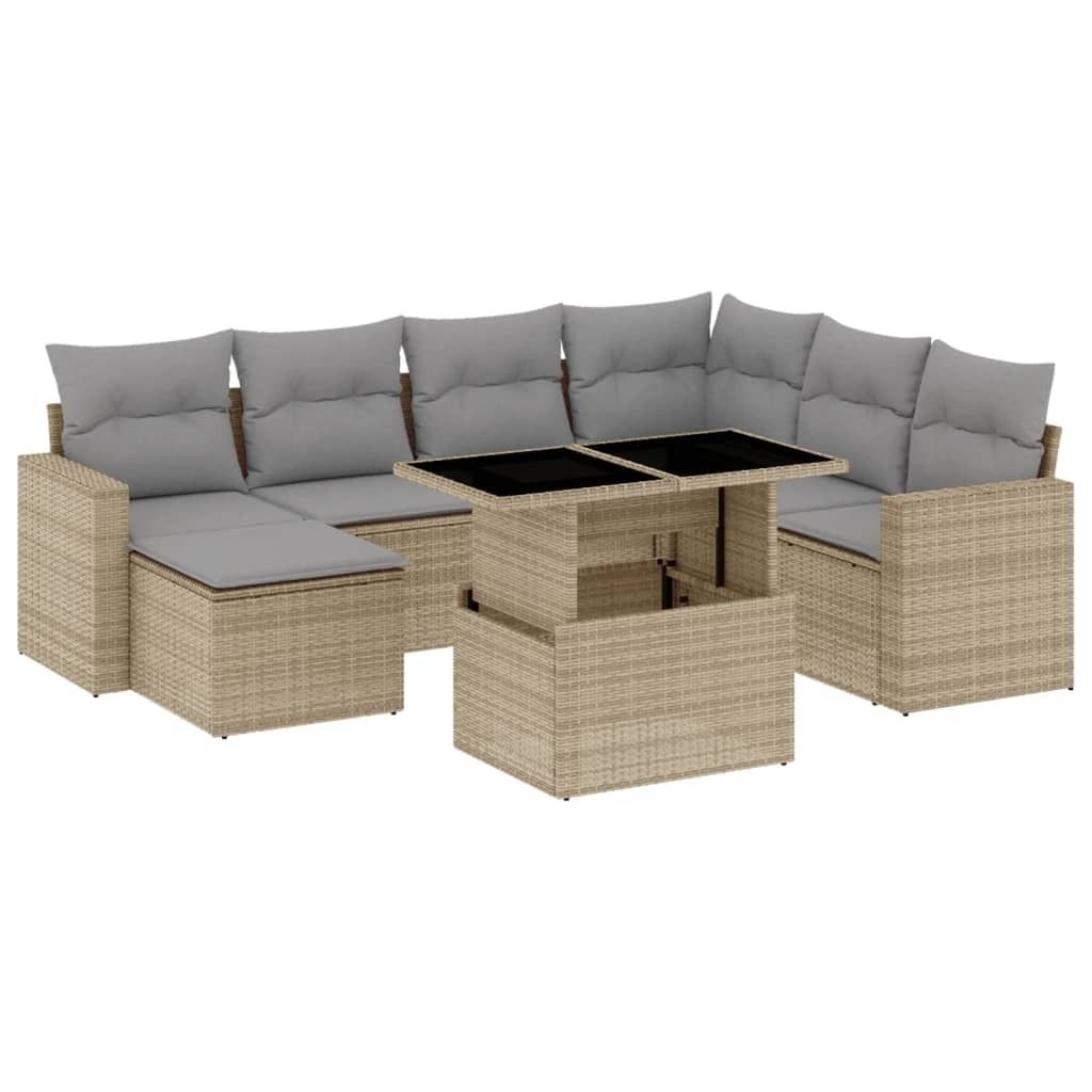 "2026 Moderne" 8-tlg. Garten-Sofagarnitur mit Kissen Beige Poly Rattan - Gartenmöbelgarnituren CC349221