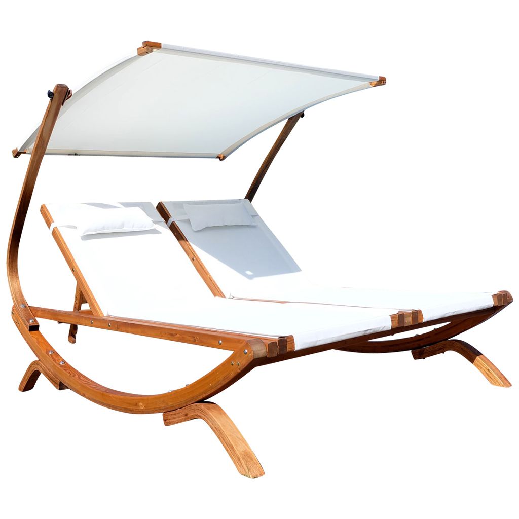 AS-S Doppel - Sonnenliege Doppelliege TULUM extrabreit für 2 Personen mit verstellbarem Dach aus Holz Lärche