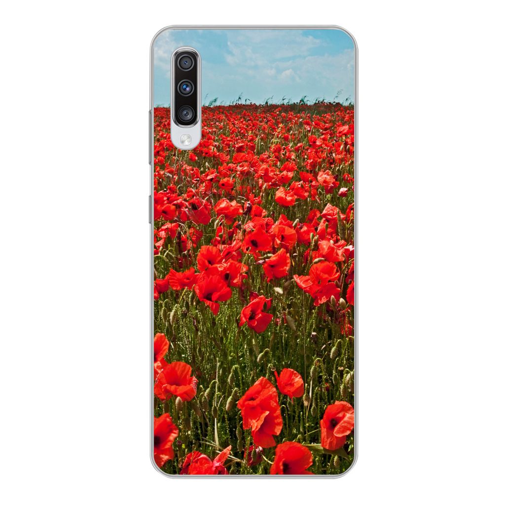 MuchoWow Handyhülle Schutzhülle Hülle für Samsung Galaxy A70 Eine Wiese voller Mohnblumen Silikon Softcase Handy Hülle - Schutzhaube