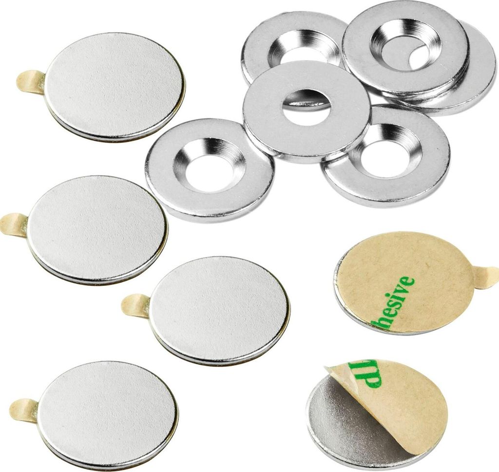 vasalat Scheibenmagnet selbstklebend, Magnete mit Metallscheiben mit Senkbohrung, Magnet ø 15mm, Neodym 12-teilig