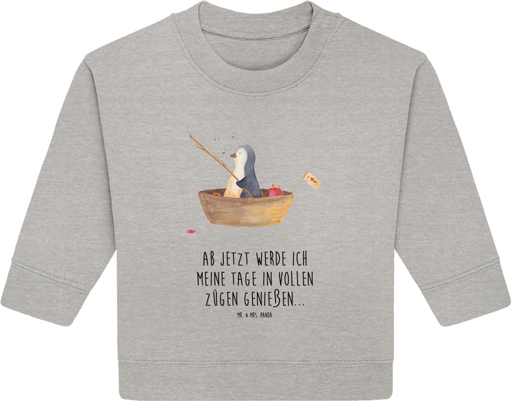 Mr. & Mrs. Panda Organic Baby Pullover Pinguin Angelboot 6. - 12. Monat - Heather Grey - Geschenk, Angeln, Motivation, Bullover, Boot, Optimistisch