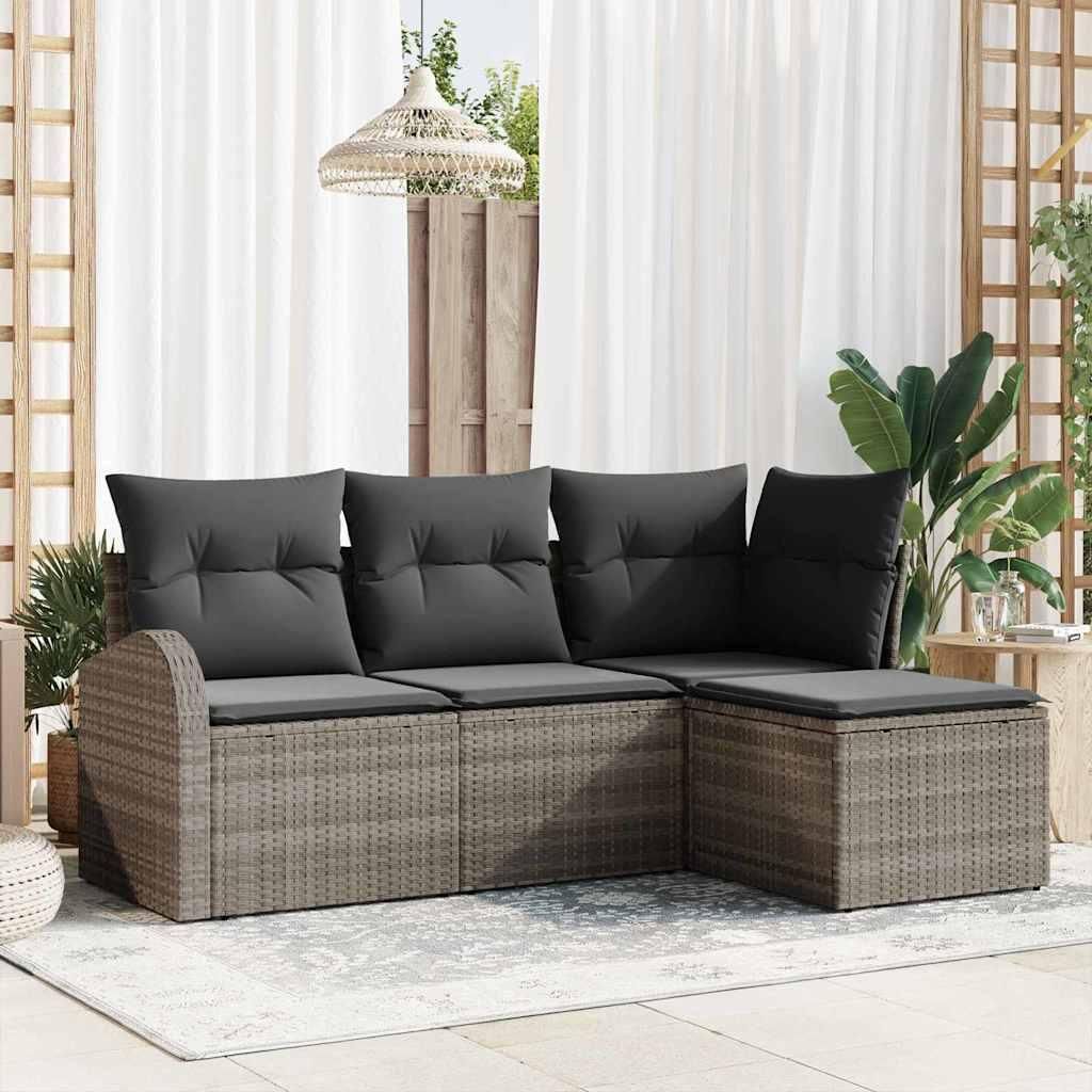 Maison Exclusive - Sofa Set mit Kissen mit Speicher 4 pcs Grau Poly-Rattan
