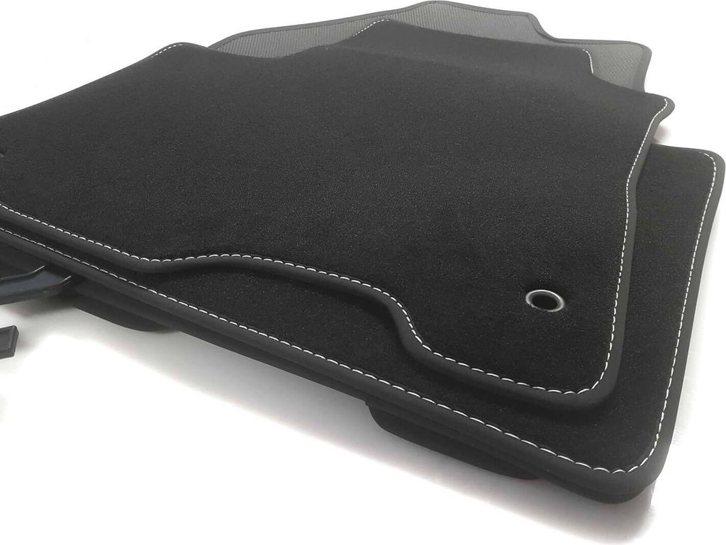 Fußmatten Hyundai Kona Elektro Velours Matten in Original Qualität Automatten, Ziernaht Weiß, 4-teilig