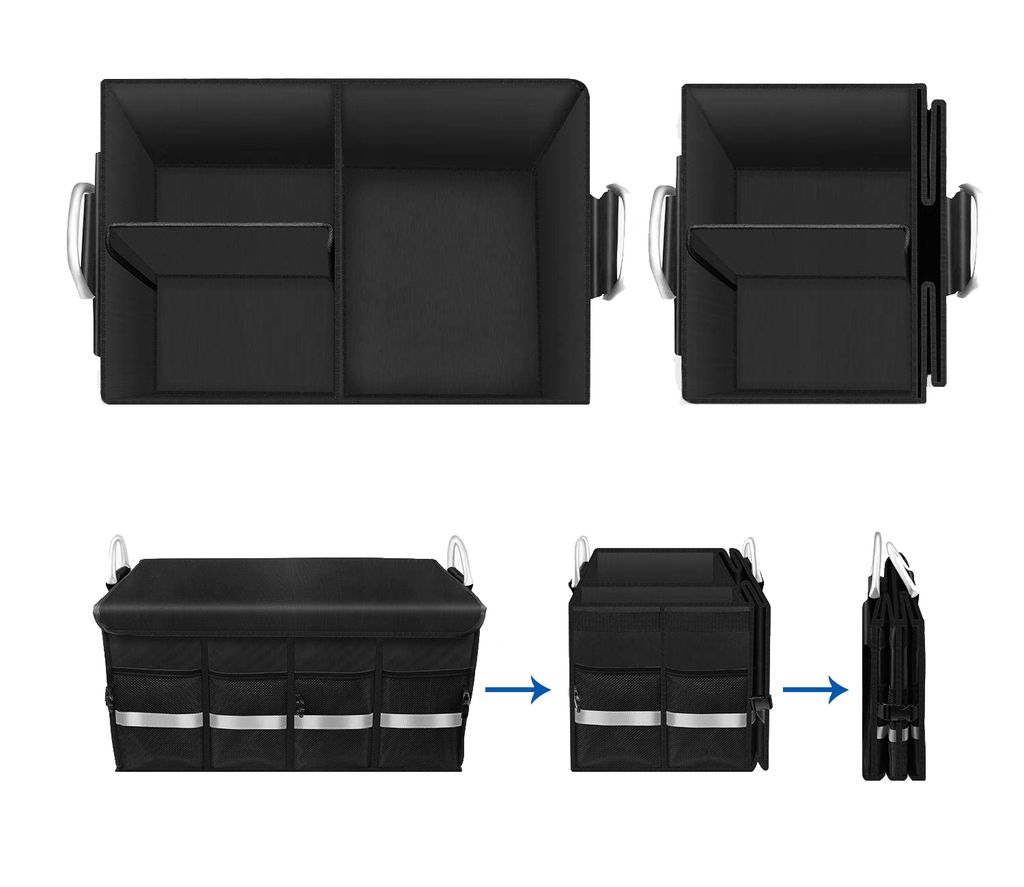 HEGGER® Kofferraum Organizer Auto Kofferraumtasche 60 x 33 x 30 cm XXL  Autotasche Faltbarer Tasche mit Deckel und 5 Außentaschen in Schwarz