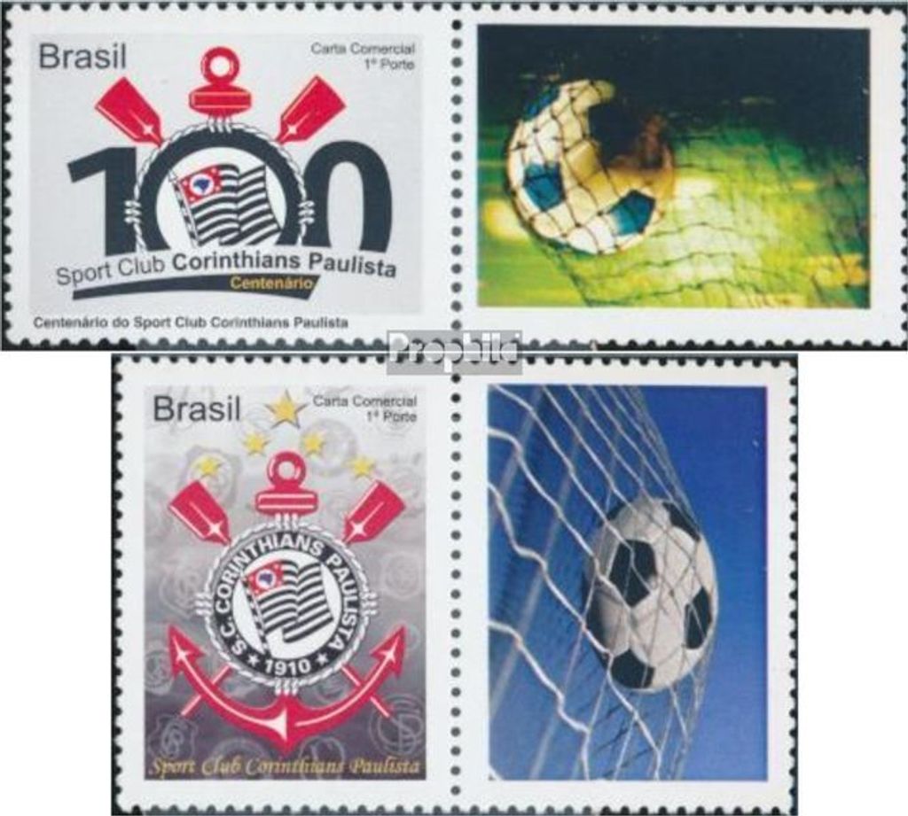Briefmarken Brasilien 2010 Mi 3832Zf-3833Zf mit Zierfeld (kompl.Ausg.) postfrisch 100 Jahre Fußballverein