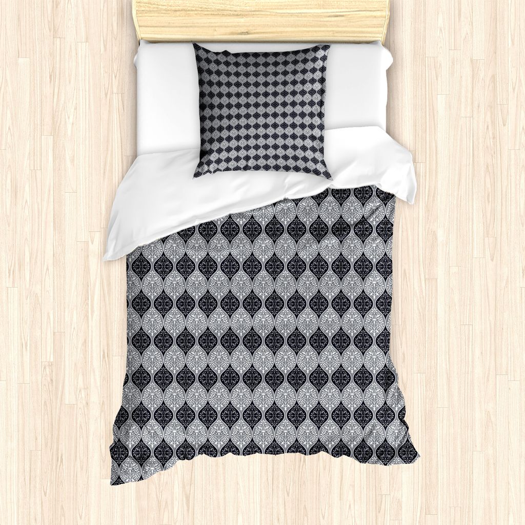 ABAKUHAUS Blumen Bettbezug Set für Einzelbetten, Pflanzen Abstrakte Damast, Milbensicher Allergiker geeignet mit Kissenbezug, 135 cm x 200 cm - 80...