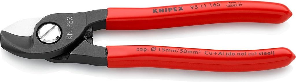 Knipex Kabelschere brüniert, Griffe mit Kunststoff überzogen in 165 mm Länge - 95 11 165 SB