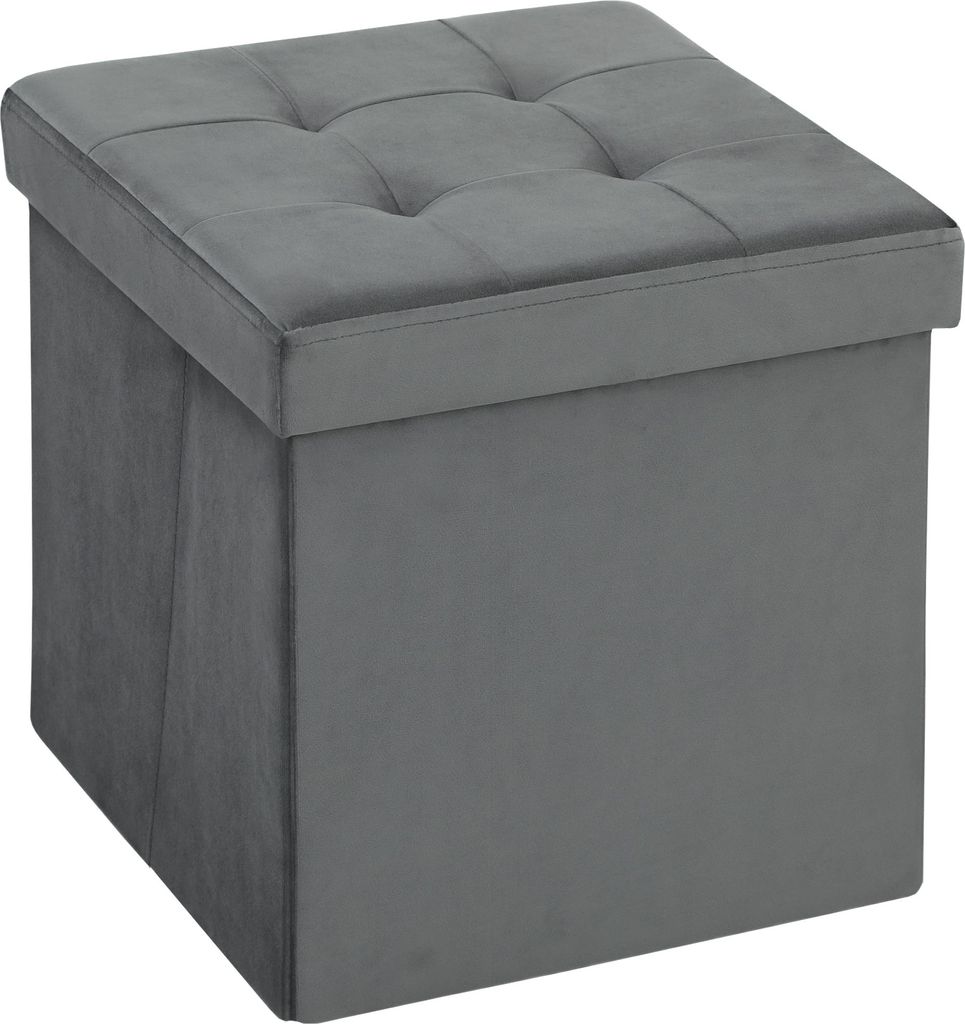 Sitzhocker mit Stauraum Samtoptik Grau - Klappbarer Aufbewahrungshocker & Fußhocker, Faltbare Sitztruhe 38x38x38 cm