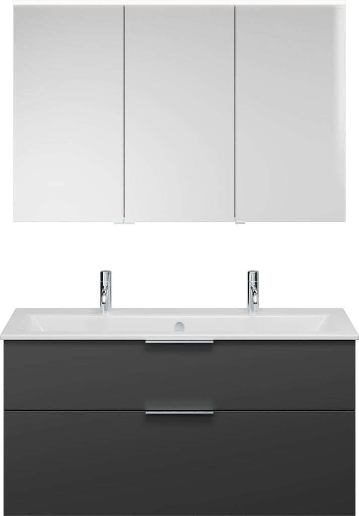 burgbad Eqio Set, bestehend aus Spiegelschrank rechts, Keramik-Waschtisch Slim mit 2 Armaturbohrungen und Waschtischunterschrank, Breite 1220mm, SH...