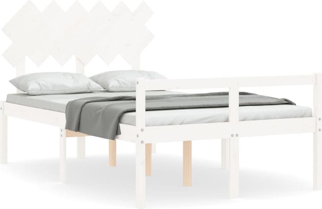 vidaXL Seniorenbett mit Kopfteil Weiß Massivholz