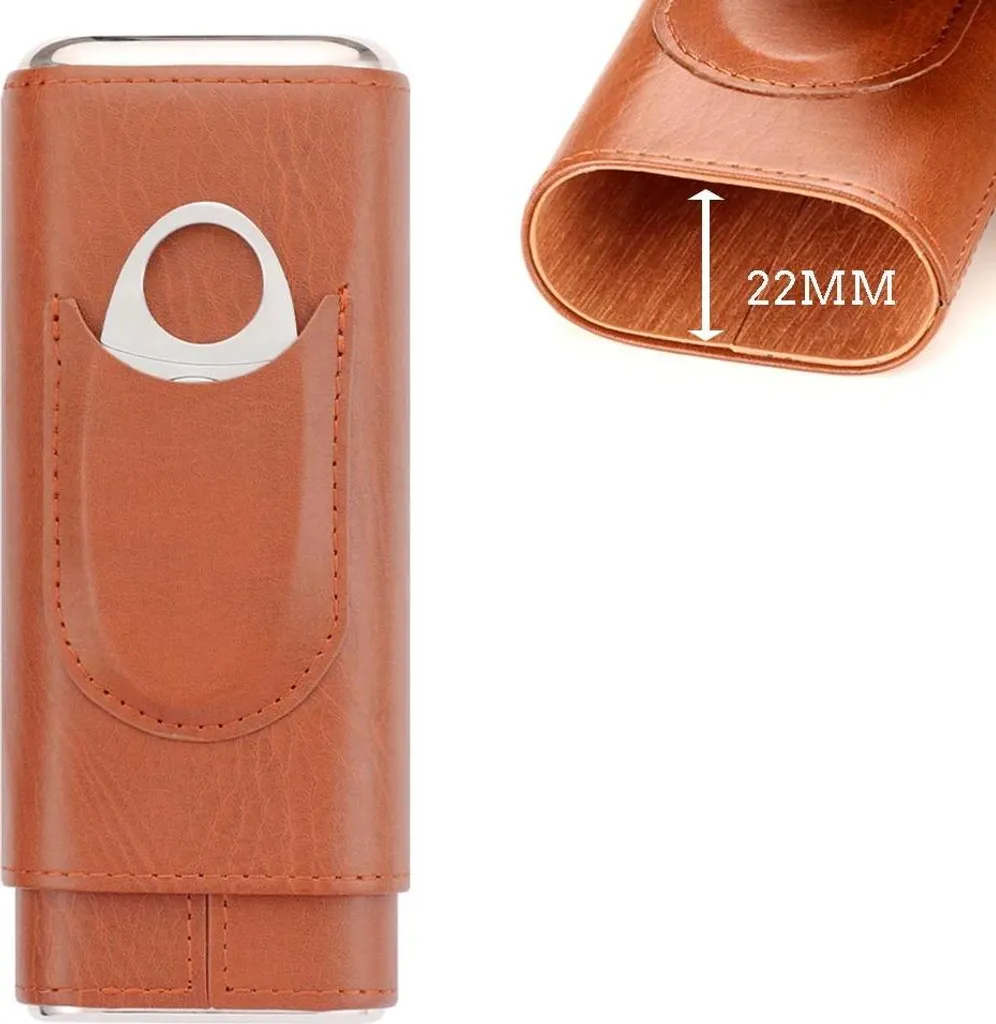 Étui à cigares portable en cuir marron avec humidificateur et coupe-cigare