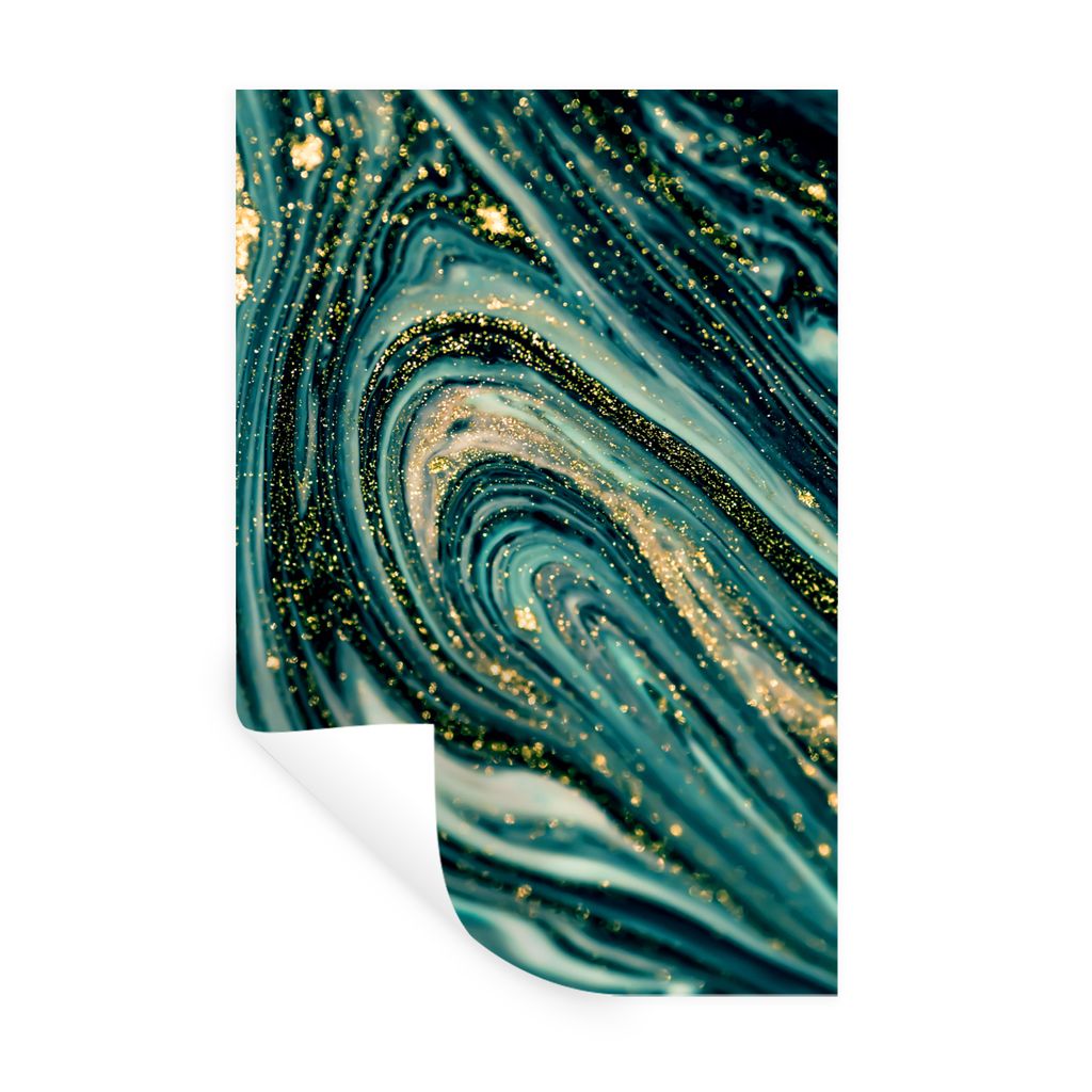 MuchoWow Wandtattoo Wandsticker Wandaufkleber Marmoroptik - Luxus - Gold - Türkis - Glitzer 80x120 cm Selbstklebend und Repositionierbar - Repos...