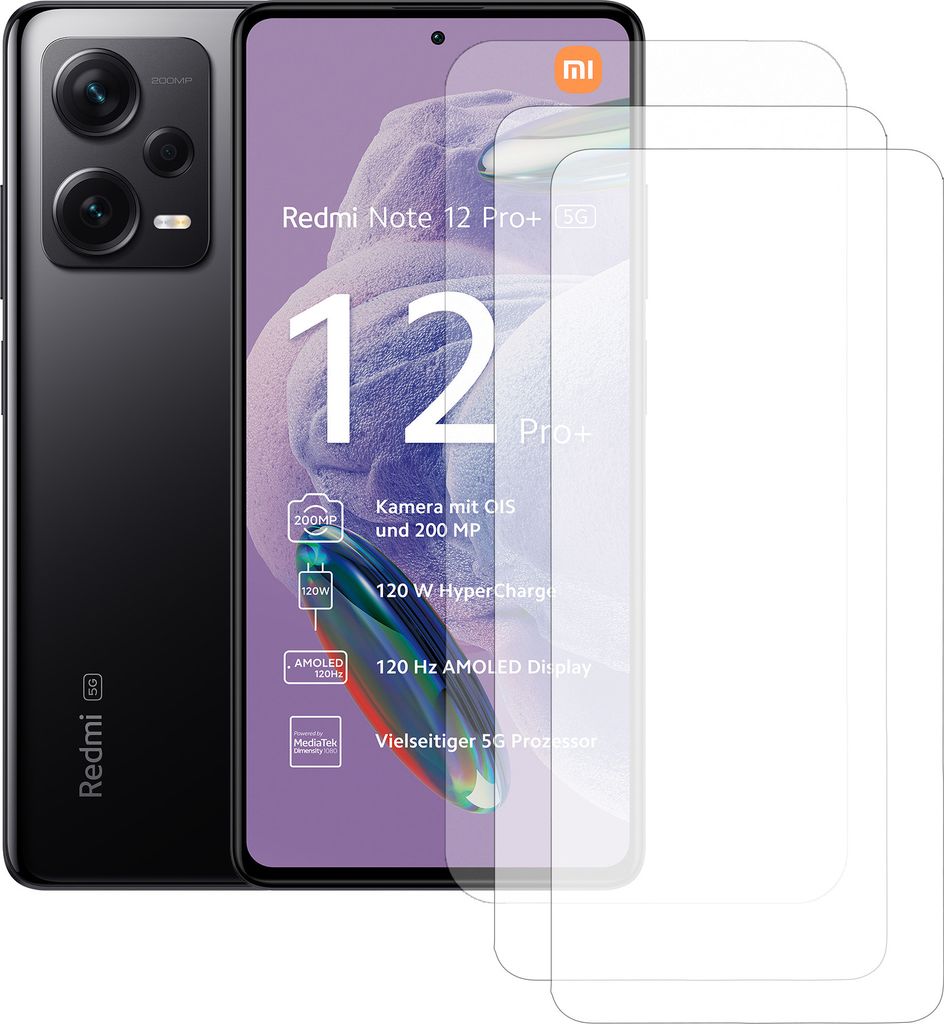 Drei Stück (3x) Display-Schutzfolie Displayschutz-Glas 9H Glas für Xiaomi Redmi Note 12 Pro+