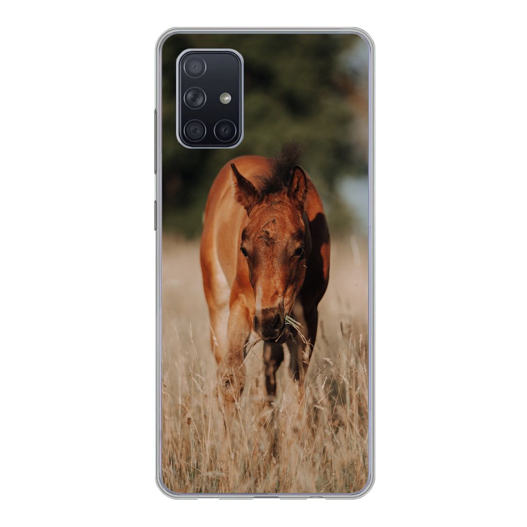 MuchoWow Handyhülle Schutzhülle Hülle für Samsung Galaxy A51 5G Pferd - Sonne - Landschaft Silikon Softcase Handy Hülle - Abbildung