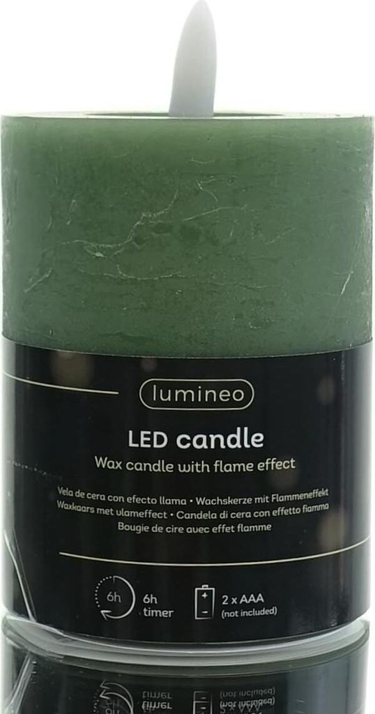Lumineo Indoor LED Wachskerze Grün Flammeneffekt warmweiß Ø Produktbild 