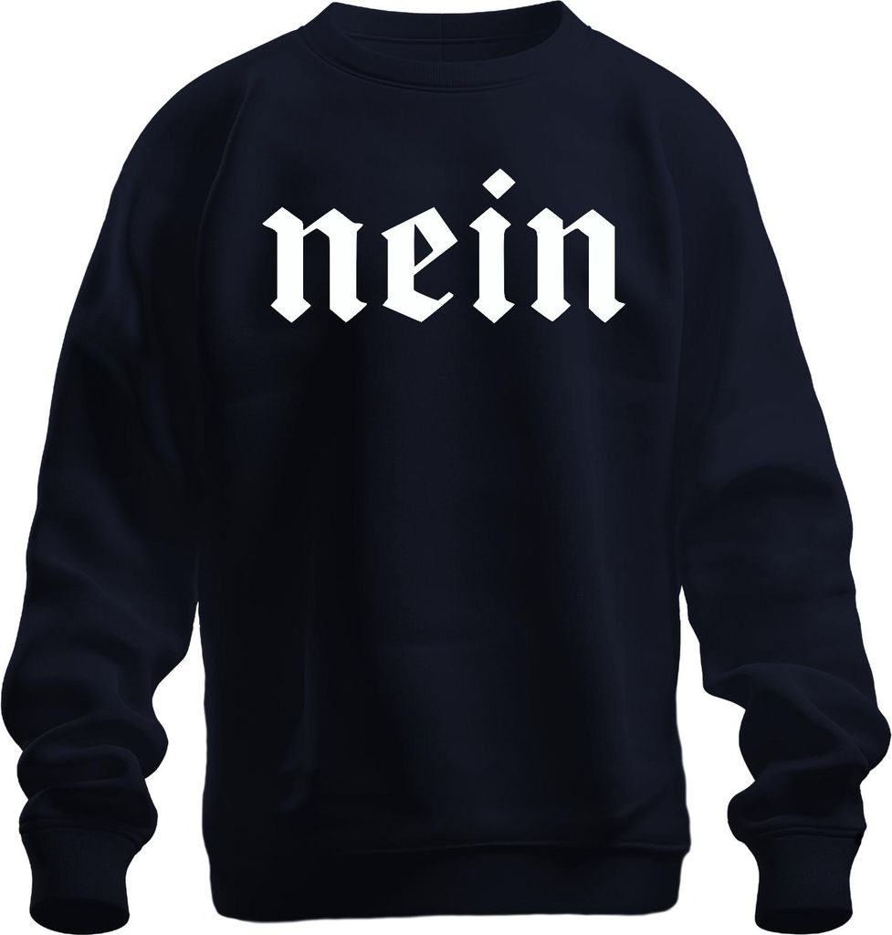 Nein altdeutsch Schriftzug Fraktur Blackletter Gothic Vintage Uni Sweatshirt Pullover, Navy, M