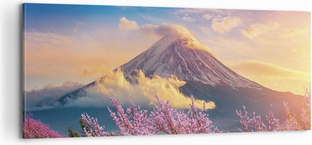 Bild auf Leinwand - Leinwandbild - Einteilig - Fuji Blume Kirsche - 100x40cm - Wand Bild - Wanddeko - Wandbilder - Leinwanddruck - Bilder - Wanddek...