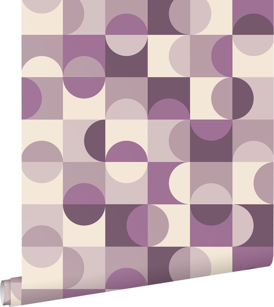 ESTAhome Tapete Kreise im Bauhaus-Stil Lila und Beige 50 x 900 cm