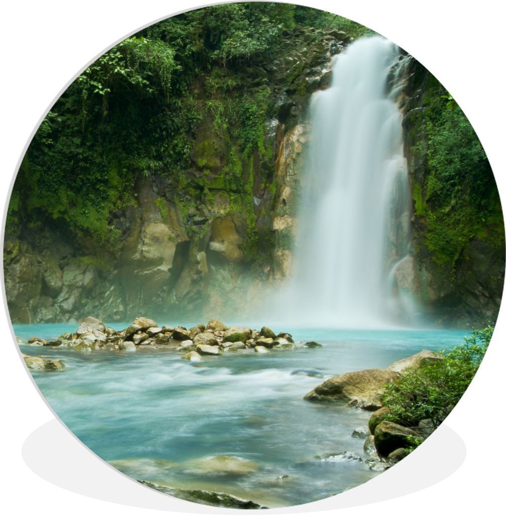 MuchoWow Rundes Wandbild - Runde Bilder Dschungel - Natur - Wasserfall Ø 30 cm Kreis Wanddekoration Kunststoff - Wandkreis - Wandschmuck - Schla...