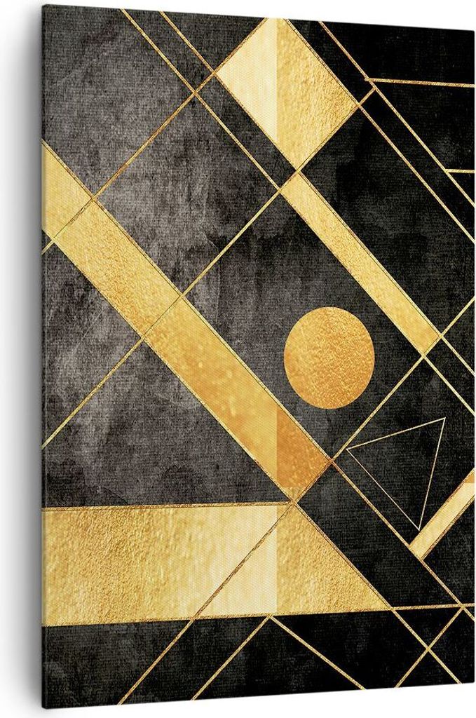 Bild auf Leinwand - Leinwandbild - Einteilig - Golden Schwarz Figuren - 70x100cm - Wand Bild - Wanddeko - Wandbilder - Leinwanddruck - Wanddekorati...