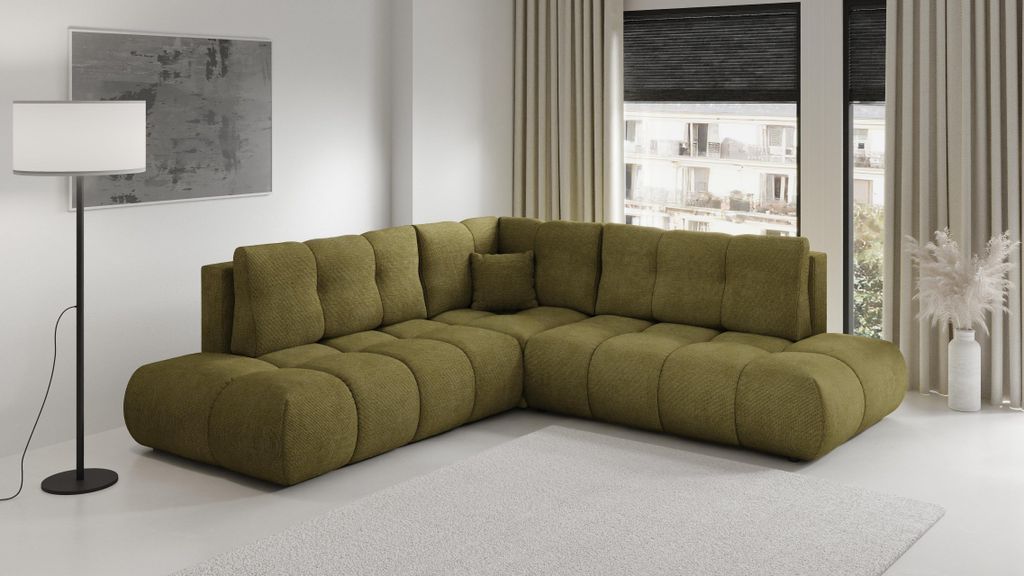 Masseno Ecksofa DUCA II R-S mit Schlaffunktion L-Form, Sofa mit Bettkasten, Wohnzimmersofa, Couch, Soffa, Bettsofa, Couchgarnitur- Grün, FLOW 12