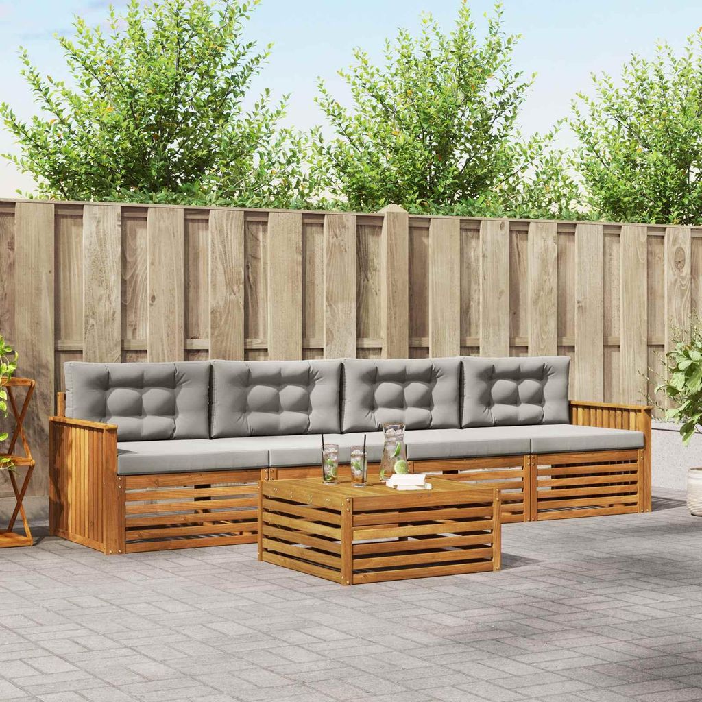 "im Sonderangebot"Outdoor-Sofagarnitur - CLORIS - Balkonmöbe/Sitzgruppe - mit Kissen 5 pcs - Moderne Design - Natürlich und Hellgrau - Gartensofa...