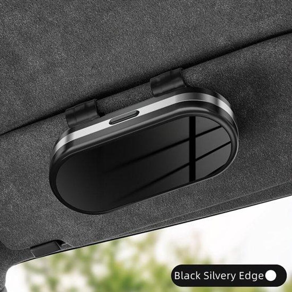 Ein hochwertiges Auto-Brillenetui mit glattem Metall, ABS-Konstruktion, Sonnenklappe und elegantem Fahrersbrillenclip.