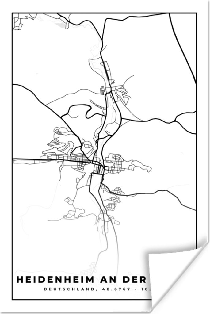 MuchoWow Poster Heidenheim an der Brenz - Karte - Stadtplan 40x60 cm - Plakate für die Wand - Poster Babyzimmer