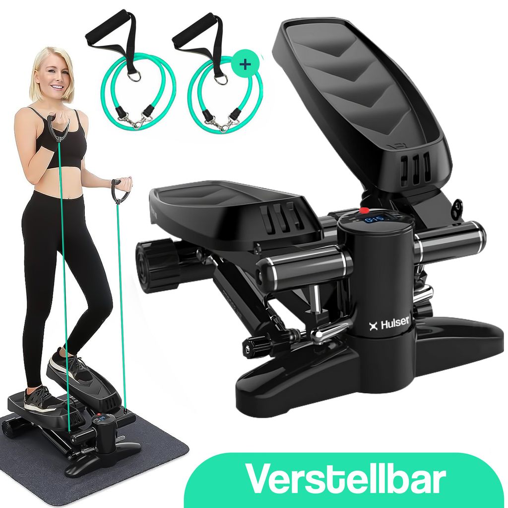 Hulser Stepper mit display - Einstellbarer Widerstand - Mit Widerstandsbändern - Fitnessgeräte für Zuhause - Für Kardio- und Krafttraining
