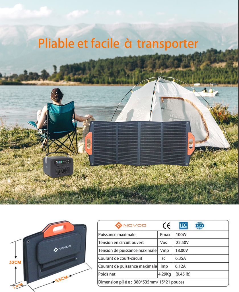 SIXRUN 120W Tragbares Solarpanel - Faltbares Ladegerät Mit Dual-USB Für Outdoor