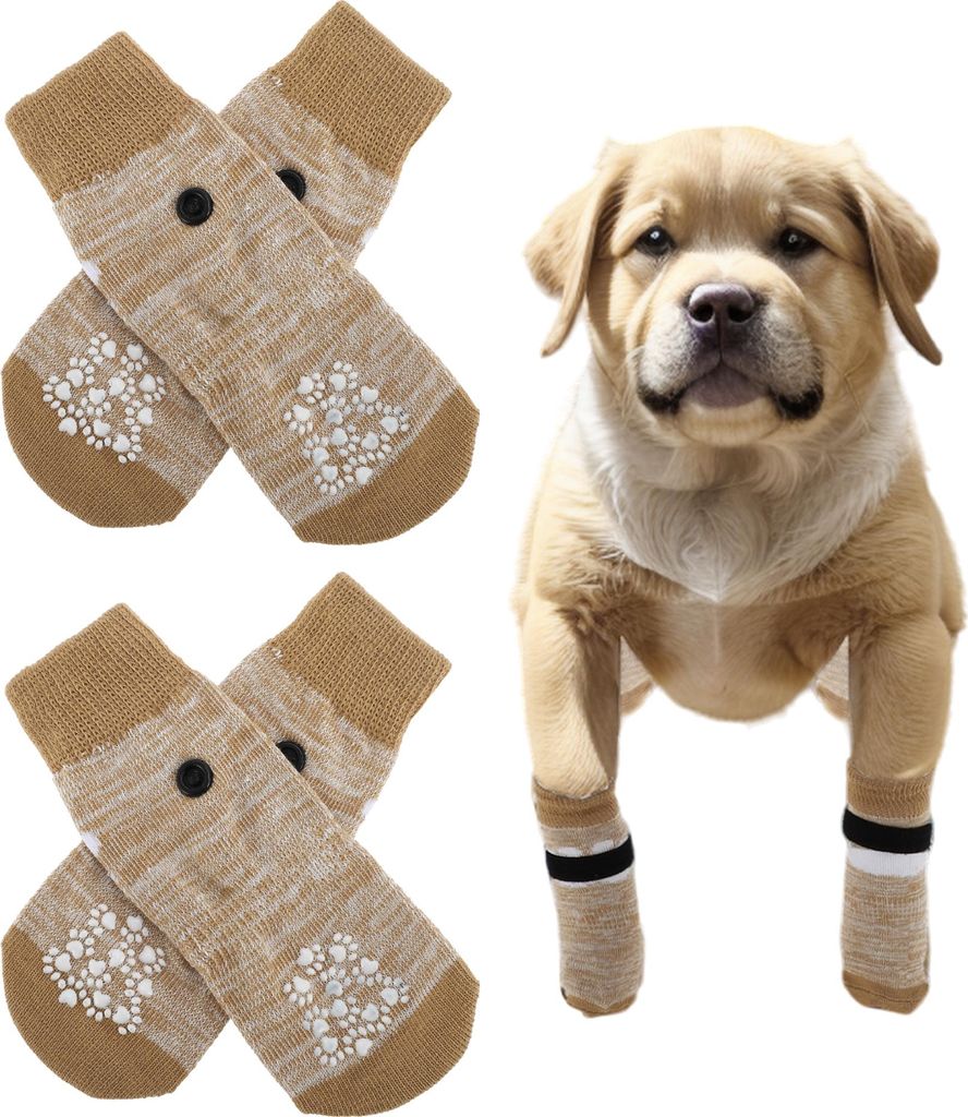 4 Stück Hundesocken Anti Rutsch mit verstellbaren Riemen, Pfotenschutz Hund Antirutschsocken Hunde Socken für im Innenbereich im Freien Farbverla...