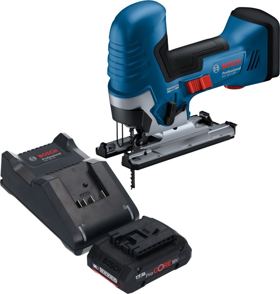 Bosch GST 18V-125 S Professional Akku Stichsäge 18 V 125 mm Brushless + 1x ProCORE Akku 4,0 Ah + Ladegerät