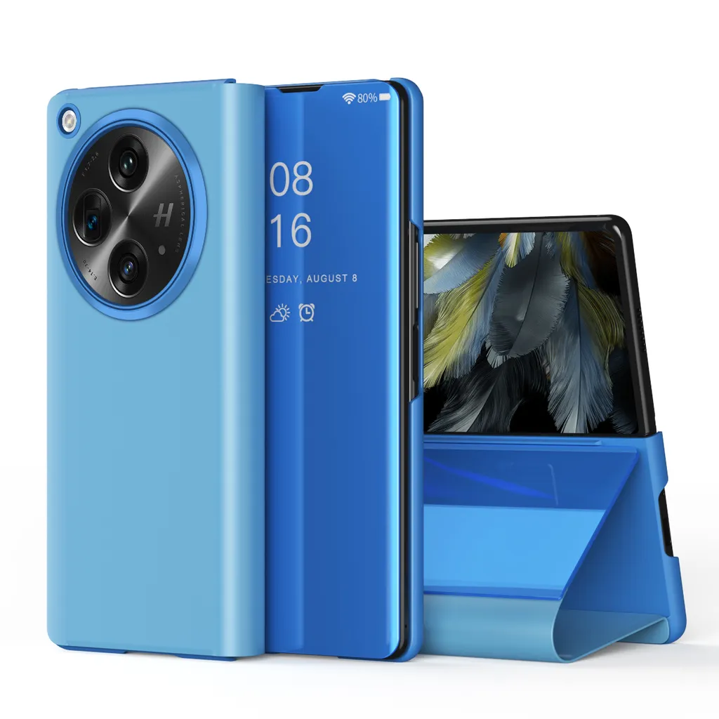 Cover Specchio Oppo Find N3 Blu - Custodia Protettiva con Stand Video
