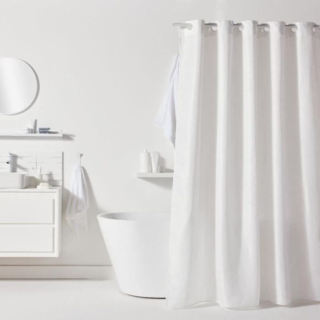 Duschvorhang, Waffelstruktur, Weiß, 180 x 200 cm, Polyester, 12 Haken