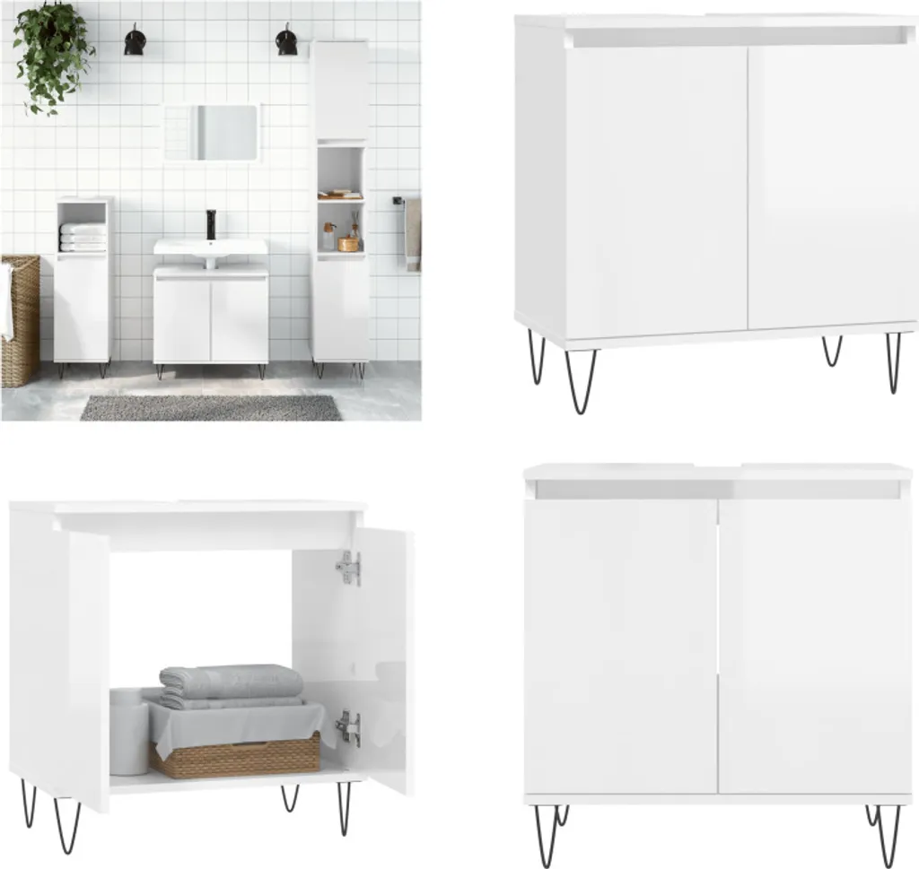 vidaXL Mobile da bagno bianco lucido 58x33x60 cm in legno - Mobile da bagno - Mobile da bagno - Mobile - Mobile da bagno