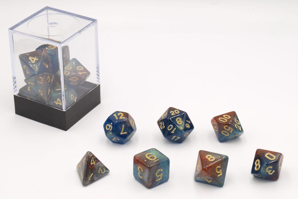 HOT Games Würfelset Stardust blau rot - 7 Stück Kunststoff Würfel