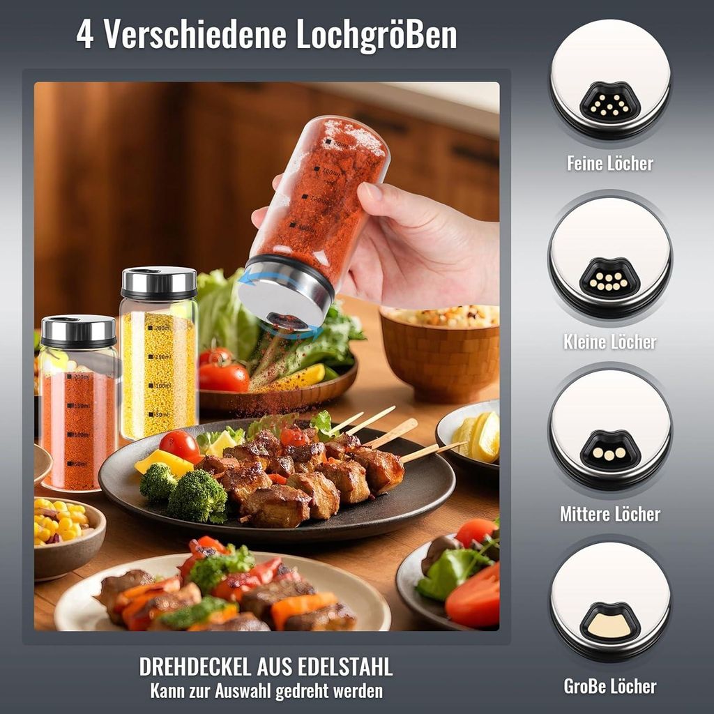 2 Stück 200ml Gewürzgläser mit Streueinsatz