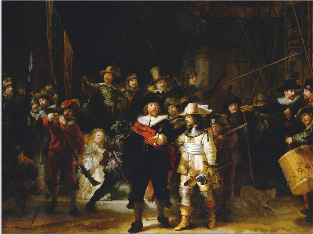 ARTland Wandbild Alu für Innen & Outdoor Die Nachtwache. 1642 Größe: 80x60 cm