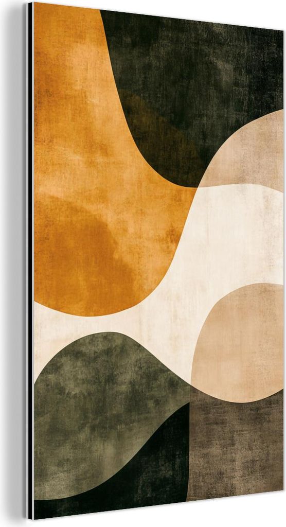 MuchoWow Wanddekoration Metall Metallbild Wandkunst 100x150 cm Formen - Ockergelb - Abstrakt MuchoWow Aluminium Gemälde - Bild