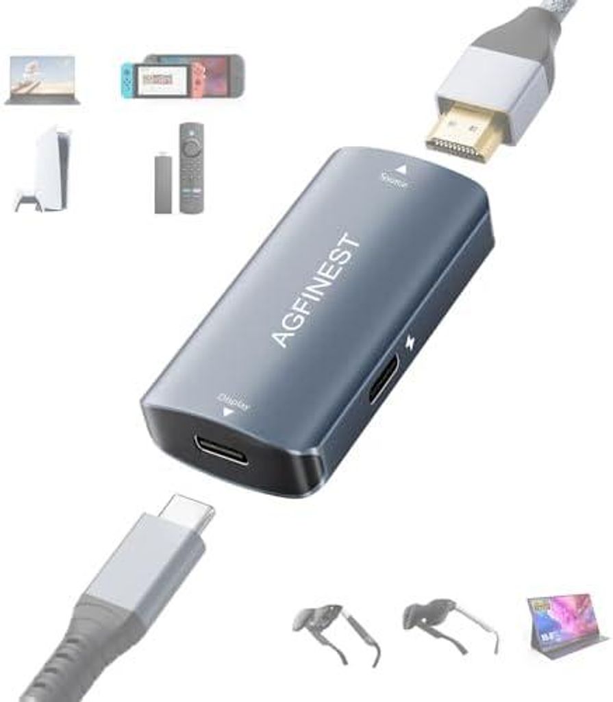HDMI auf USB C Adapter 4K@60Hz – HDMI Quelle zu USB-C Display, Alummgehäuse, für PS5, Xbox, Switch, Laptop, Fire TV Stick zu AR-Brillen XREAL, ...