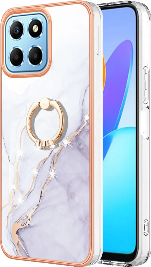 Custodia Marmo Honor X8 5G: Cover Silicone TPU con Anello Oro Elegante