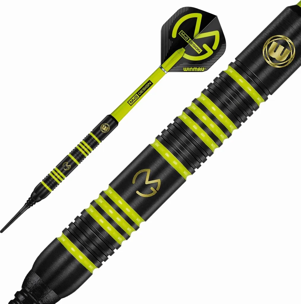 Fléchettes Winmau MvG Ambition 20g avec grip de précision et pointe soft