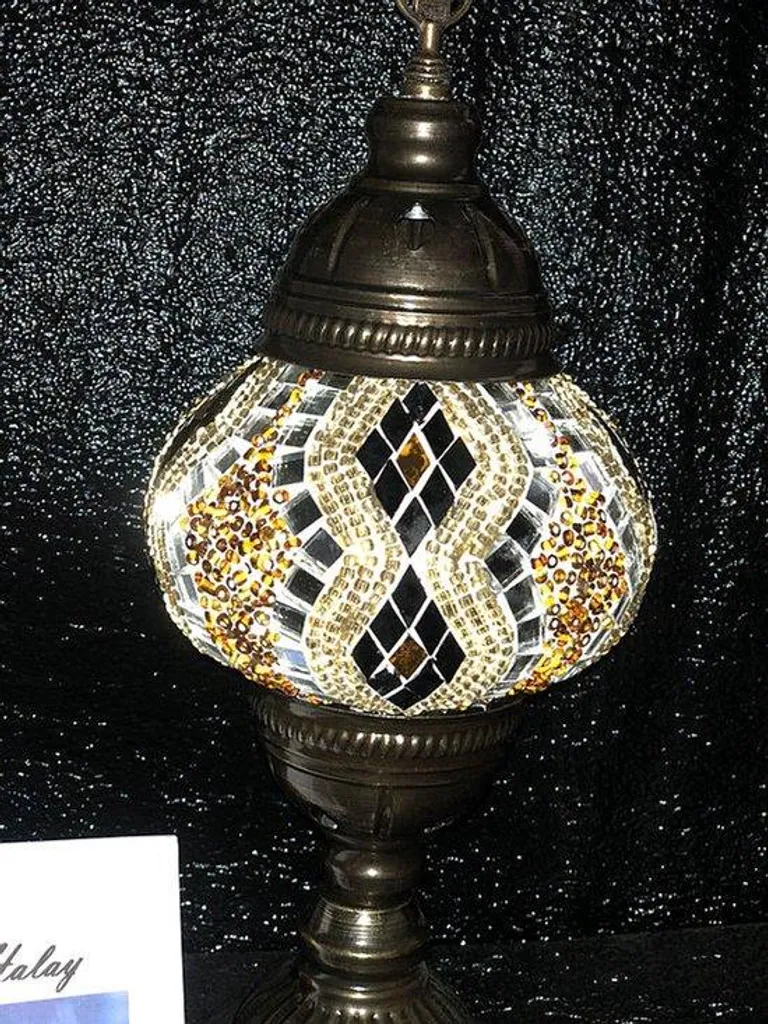 Lampe d'ambiance turque dorée faite main à mosaïque argentée orientale